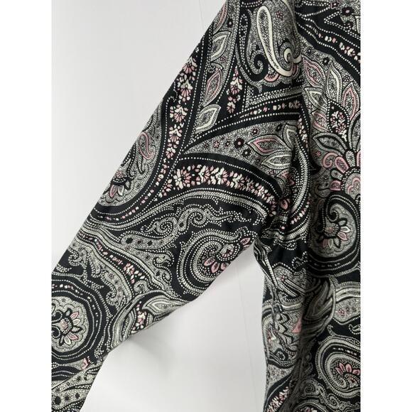 CHAPS No Iron Women's 2X Button Up Top Black Pink Paisley Long Sleeve Cotton - Picture 4 of 10